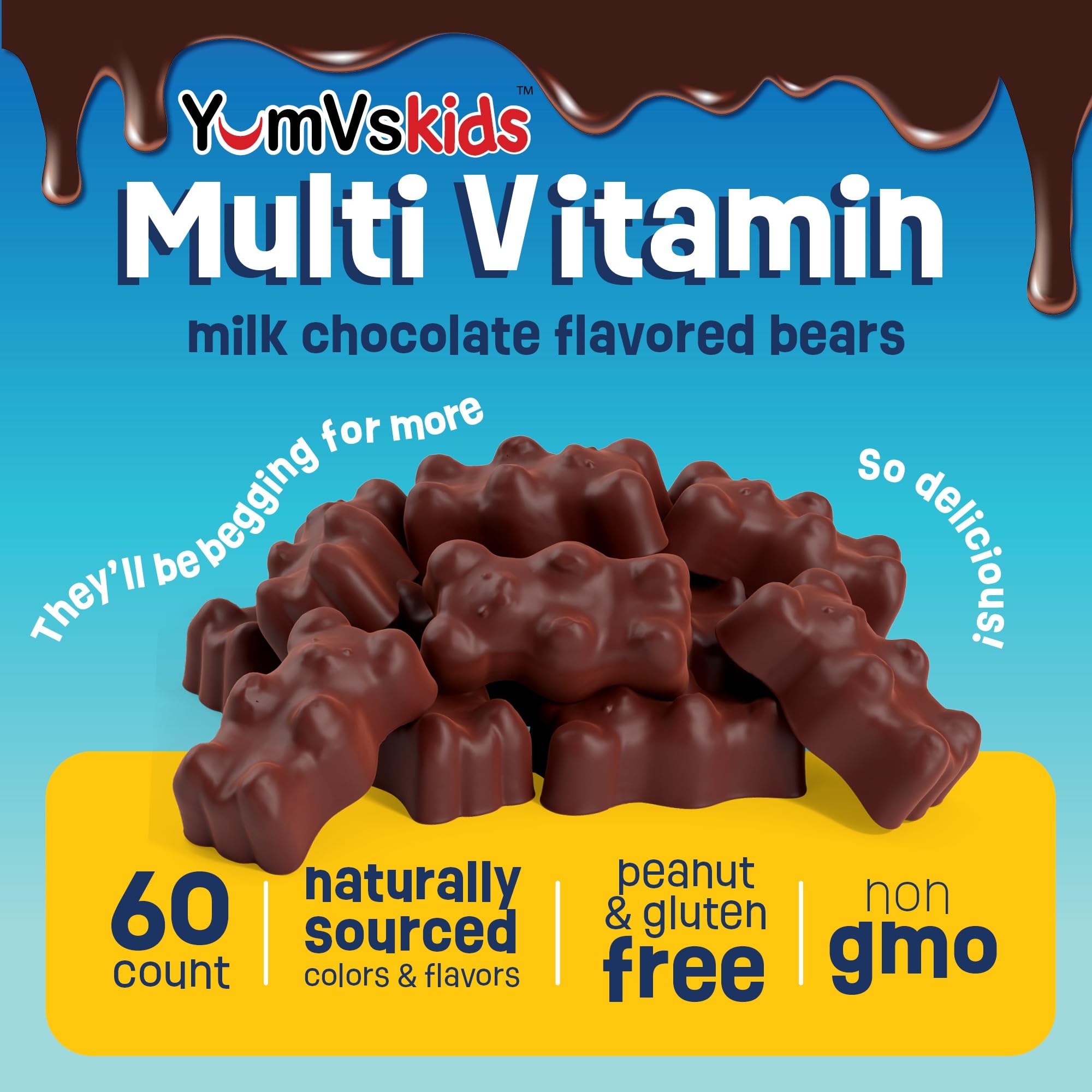 YUM-V'S ositos de chocolate para niños en caja lateral, formato práctico para la rutina