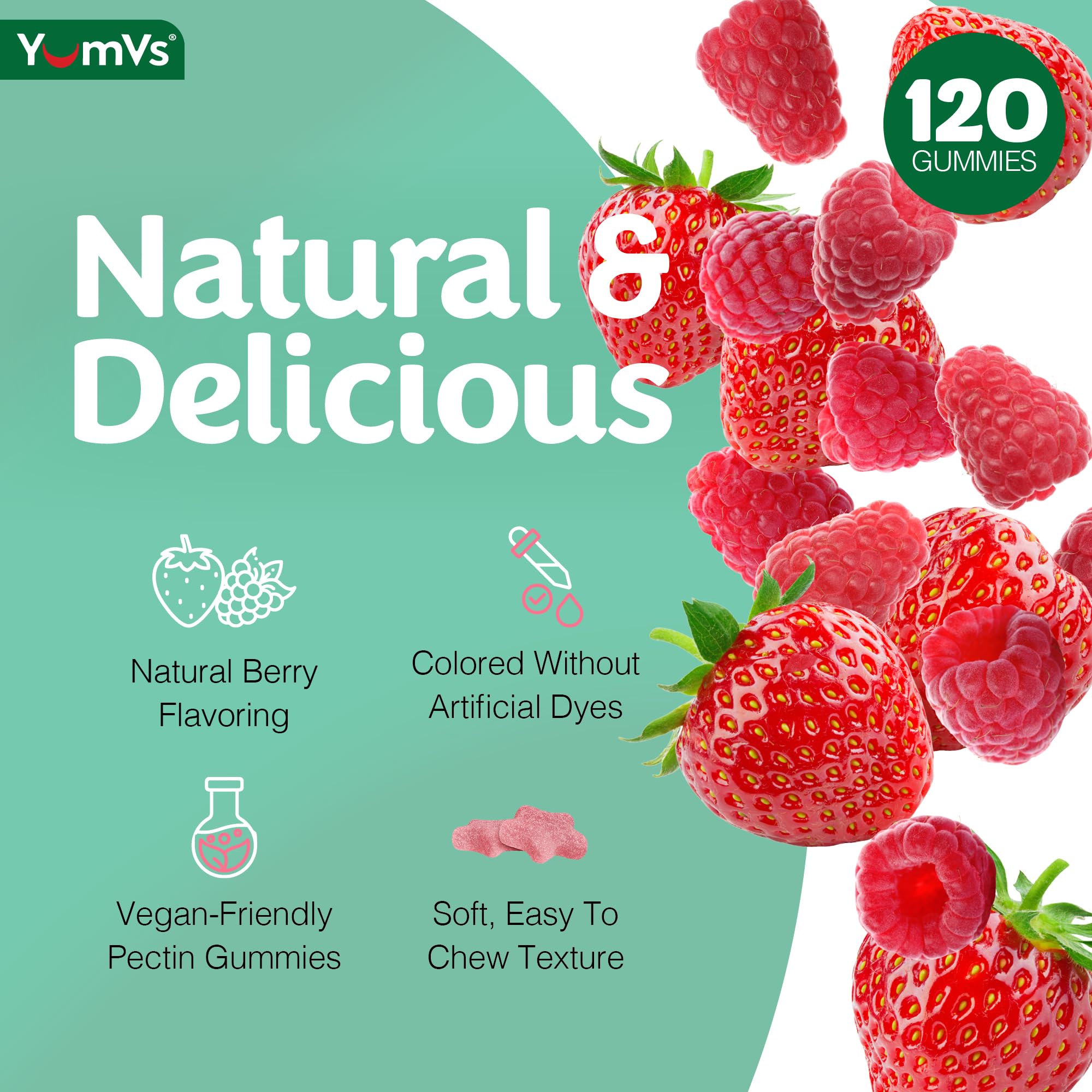 YUM-V'S primer plano de textura de gomita expresando sabor y facilidad de masticar