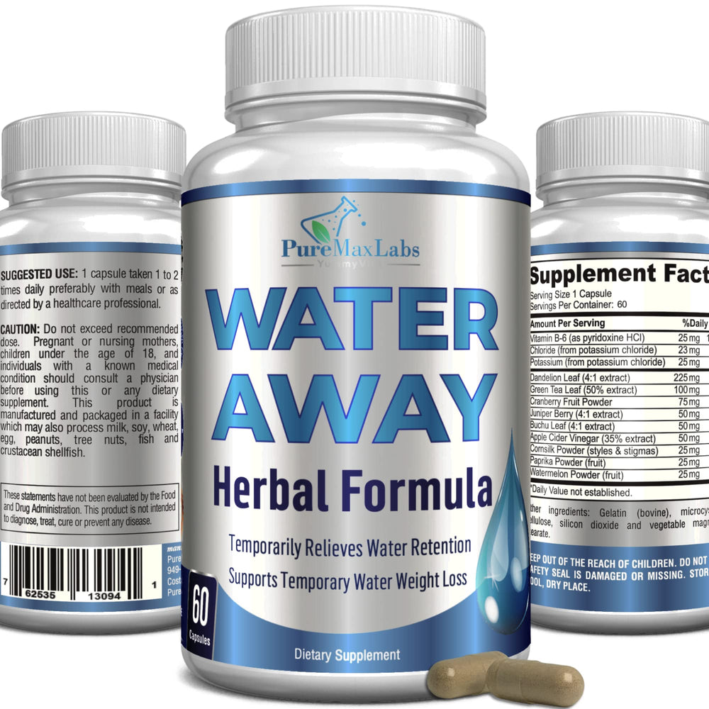 YUMMYVITE Water Away imagen frontal del envase mostrando beneficios