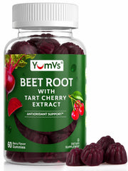 YUM-V'S frasco delantero de gomitas beet root mostrando envase y beneficio práctico