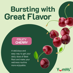 YUM-V'S gomitas en mano para comparar tamaño y facilitar la dosificación diaria