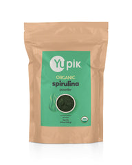 Yupik spirulina envase frontal mostrando etiqueta orgánica y beneficios