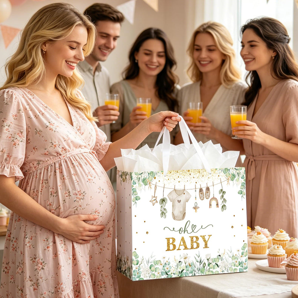 Yusenguan bolsa en mesa de baby shower realzando la decoración