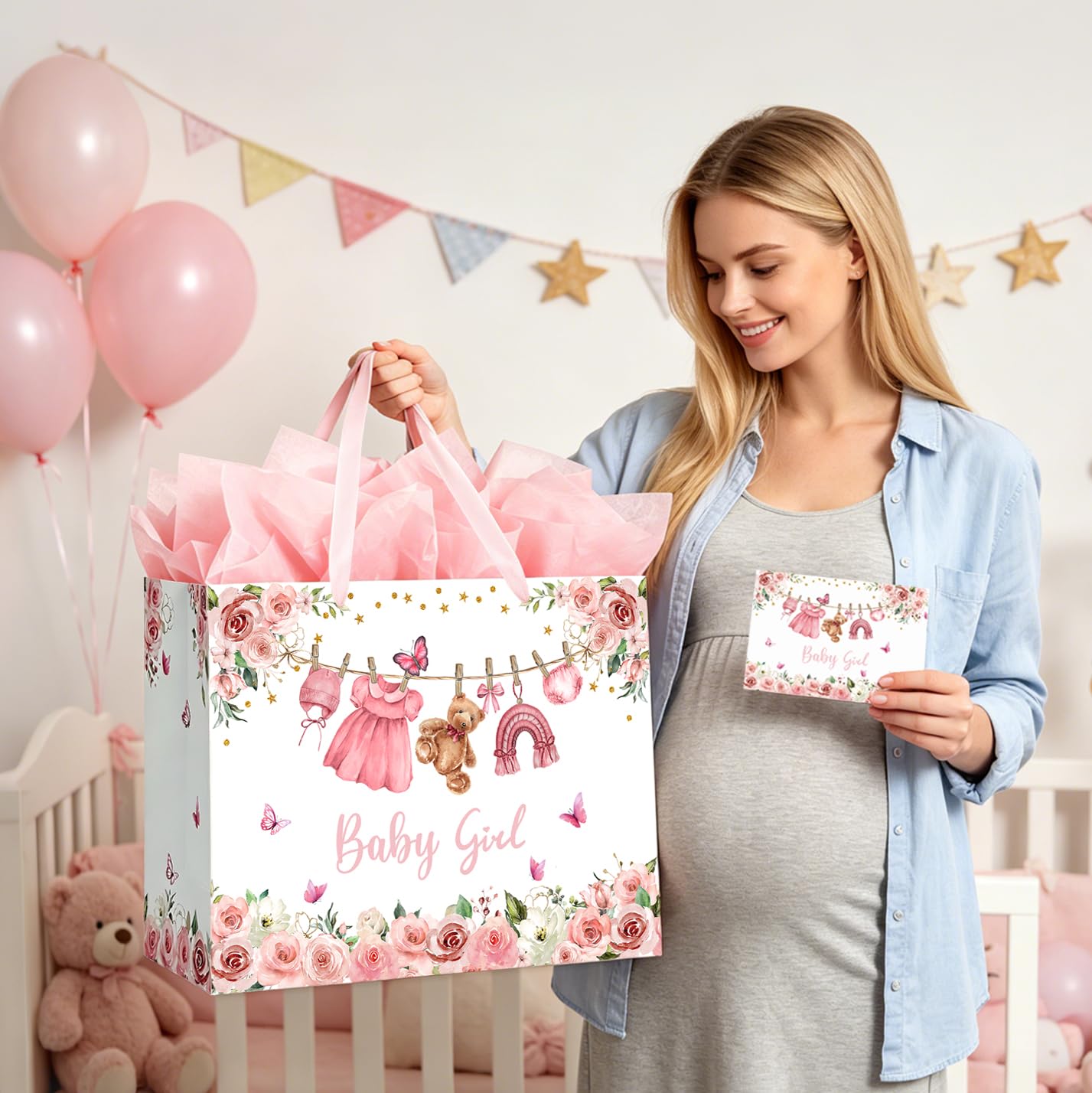 Yusenguan bolsa en mesa de baby shower mejorando la decoración del evento