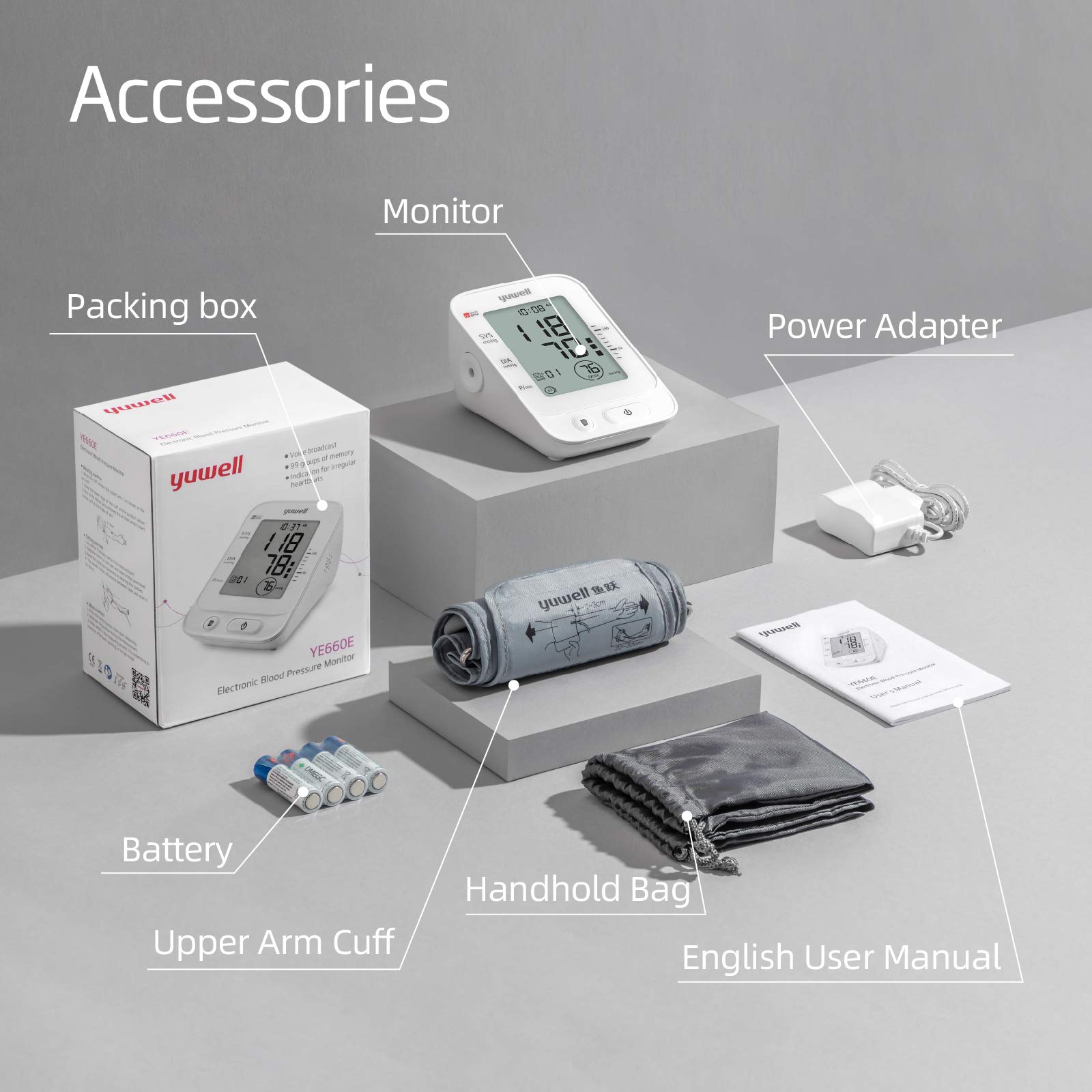 yuwell adaptador y pilas incluidas, listo para usar sin esperas