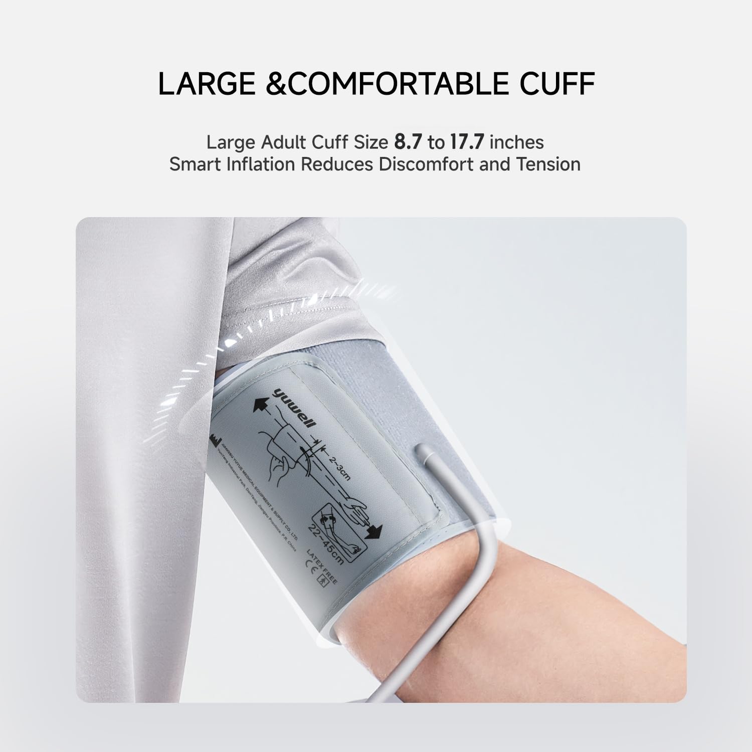 yuwell brazalete acolchado en primer plano, comodidad para el usuario