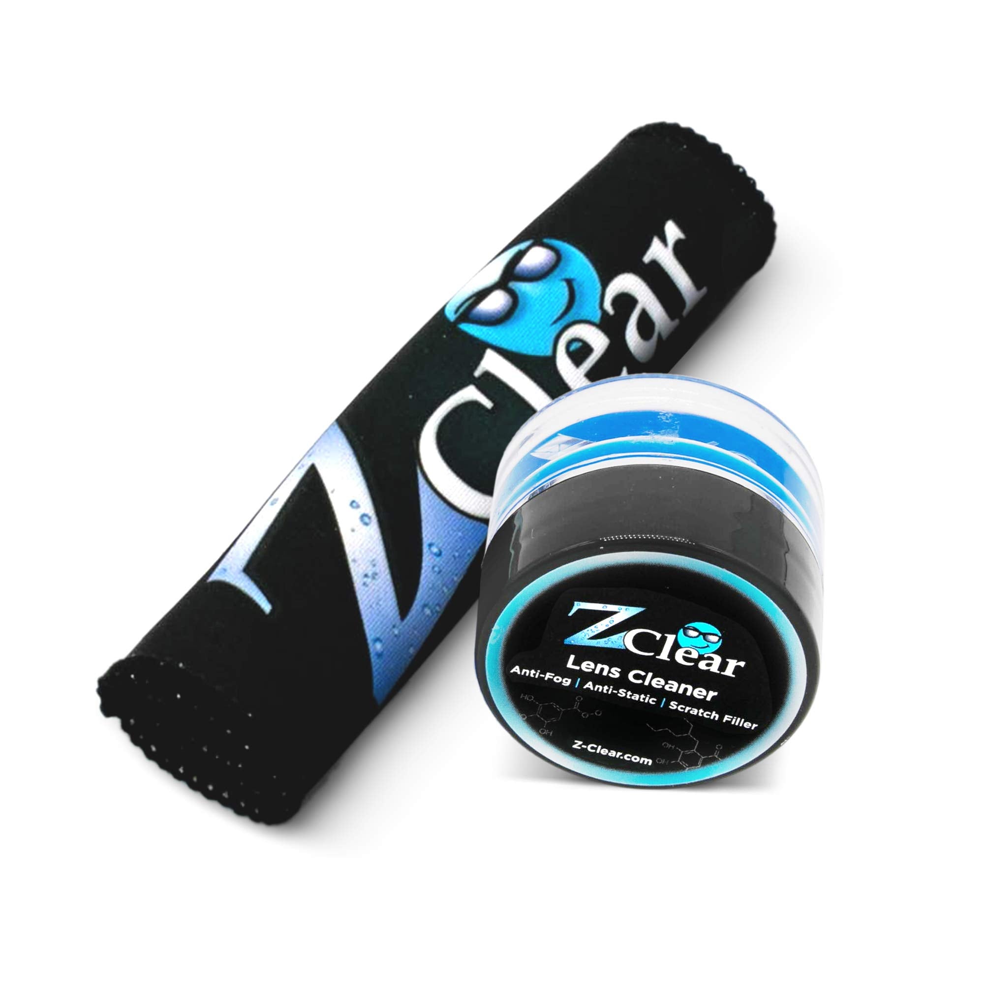 Z Clear frasco y paño frontal mostrando limpieza rápida