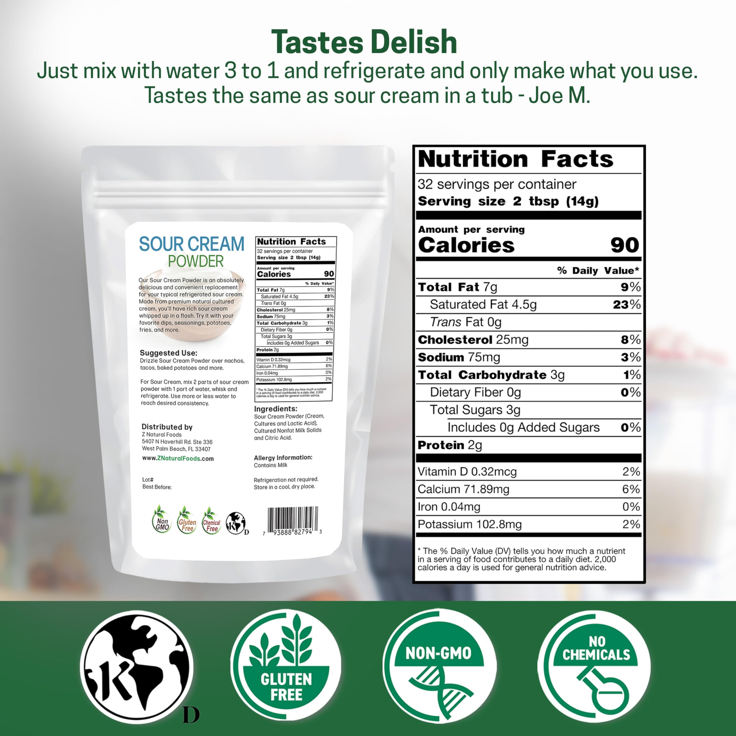 Z Natural Foods textura del polvo fina y homogénea para mezclar fácil