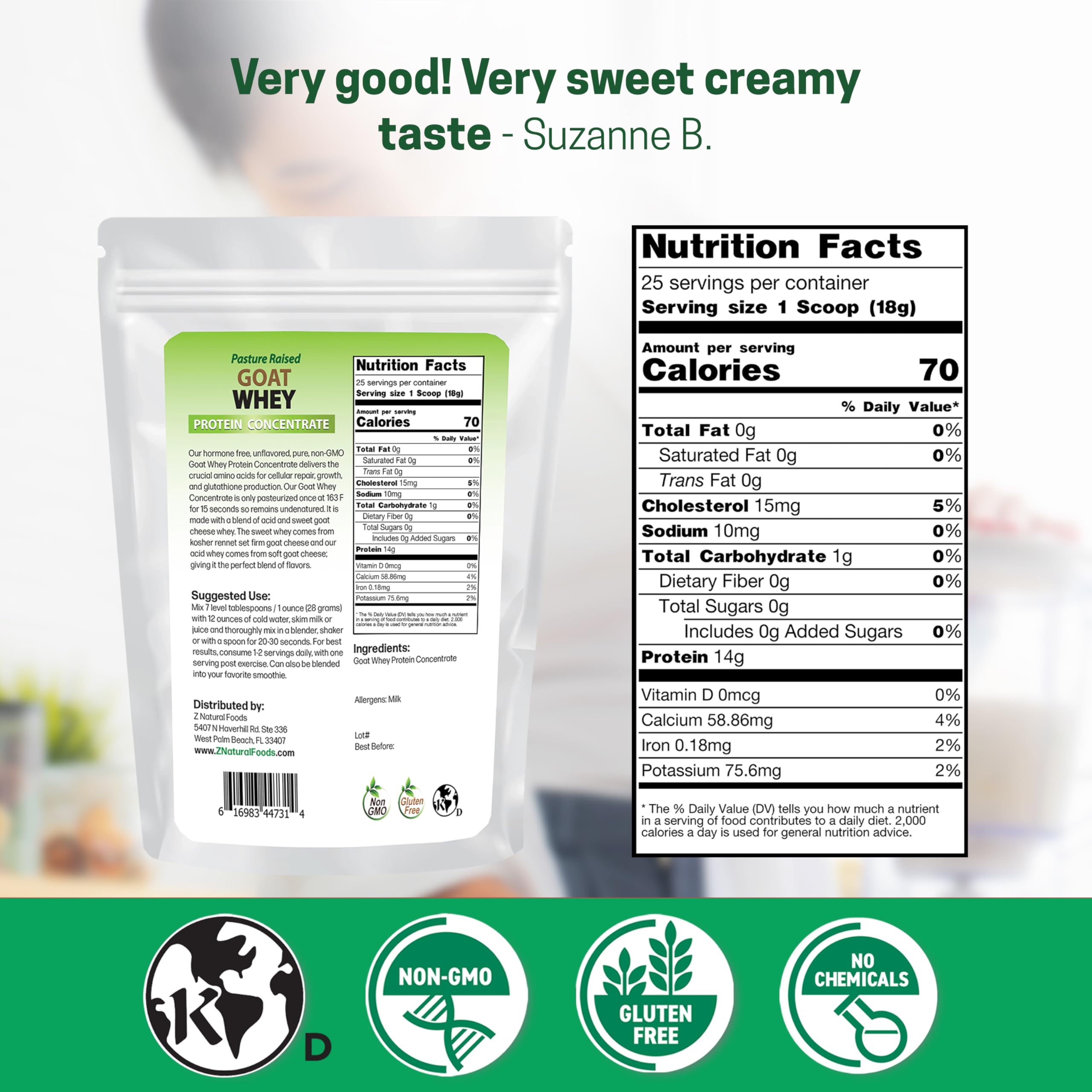 Z Natural Foods primer plano de textura del polvo, fácil disolución