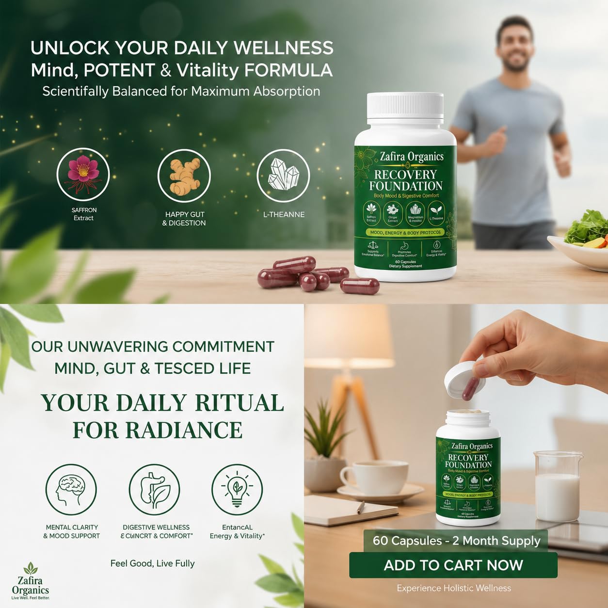 Zafira Organics cápsulas sobre la palma para visualizar tamaño práctico