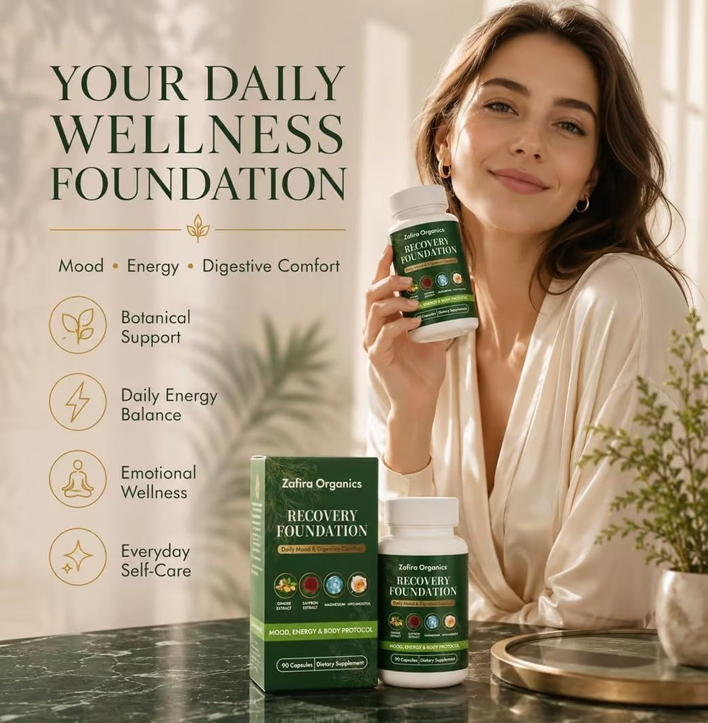 Detalle de la etiqueta Zafira Organics con ingredientes y beneficios visibles