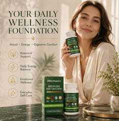 Detalle de la etiqueta Zafira Organics con ingredientes y beneficios visibles