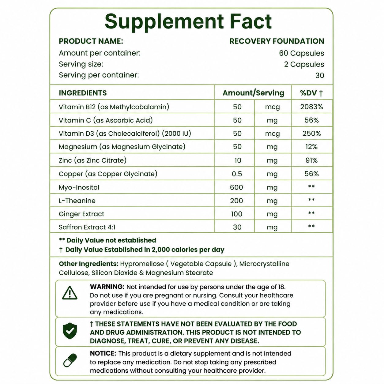 Zafira Organics etiqueta nutrimental destacando ingredientes y dosificación