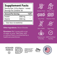 Zahler etiqueta nutricional del polvo inositol mostrando ingredientes clave
