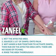 Zanfel aplicación en mano demostrando uso rápido y facilidad