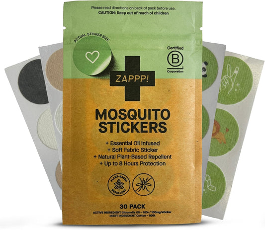 Zappp! paquete frontal mostrando 30 parches, protección portátil