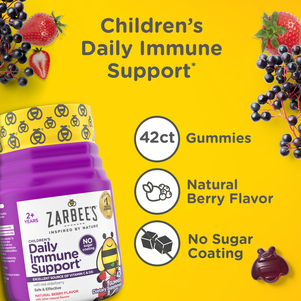 Zarbee's etiqueta con información de vitaminas y dosificación fácil de leer por padres