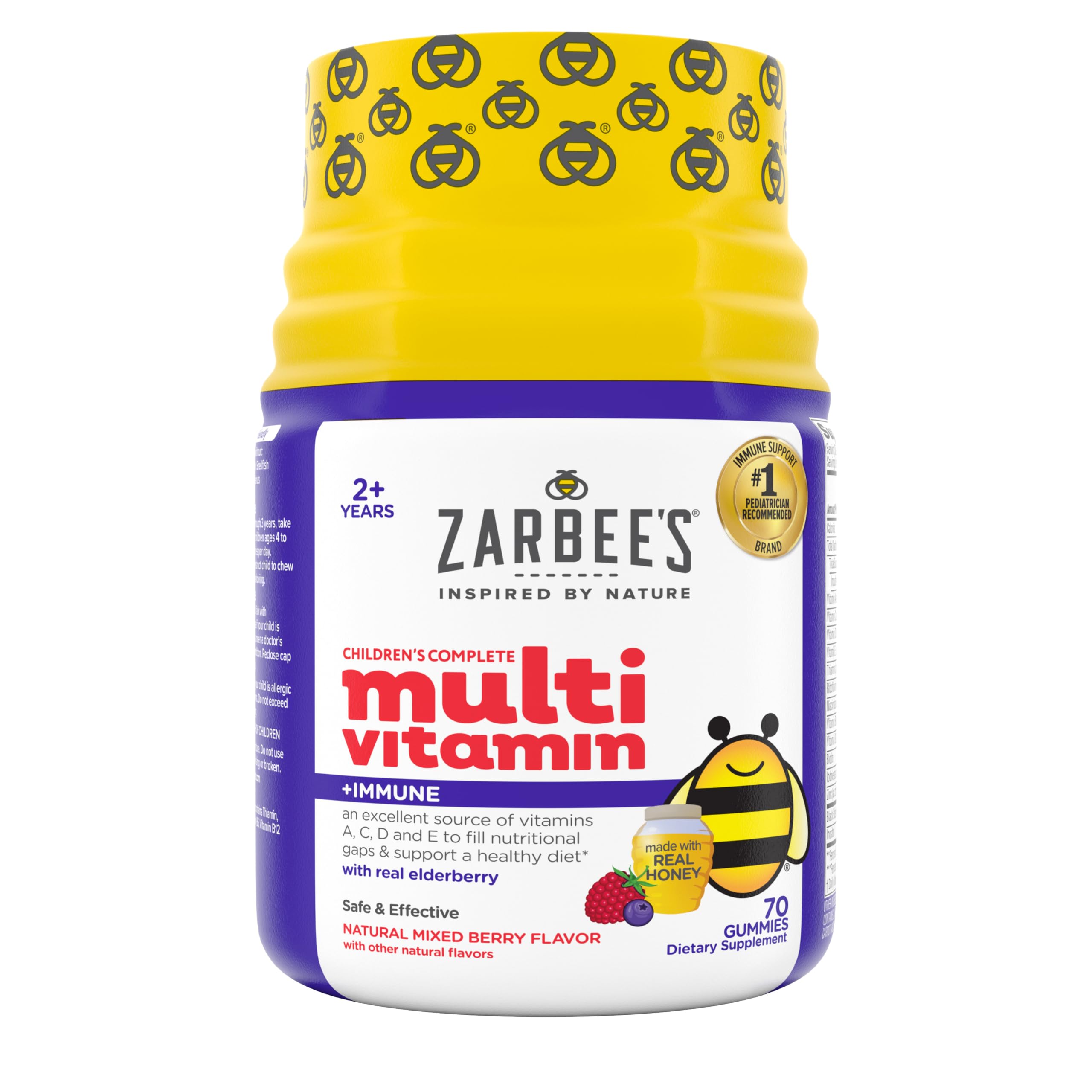 Zarbee's frente del envase mostrando vitaminas principales y beneficios