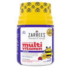 Zarbee's frente del envase mostrando vitaminas principales y beneficios