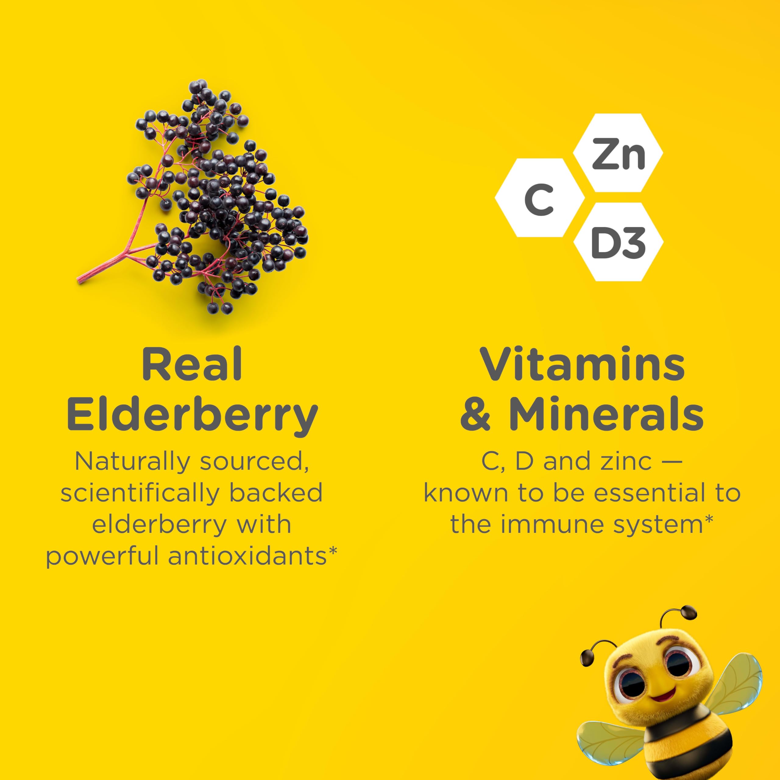 Zarbee's gomitas naturales de saúco apiladas que muestran color y atractivo para niños