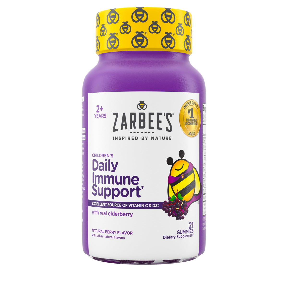 Zarbee's paquete frontal mostrando 21 gomitas y beneficios visibles