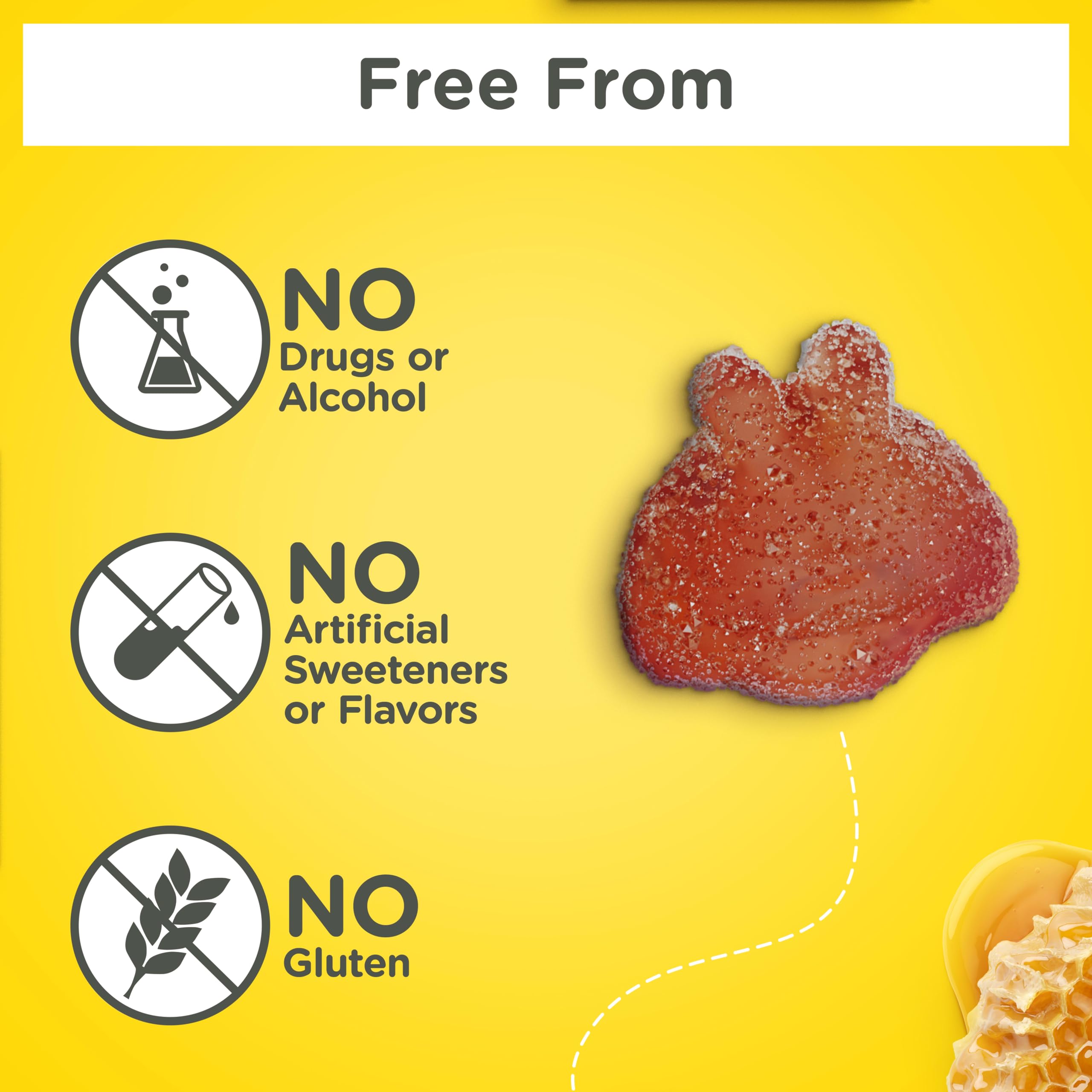 Zarbee's comparativa de porción y tamaño de las gomitas para dosificación visual
