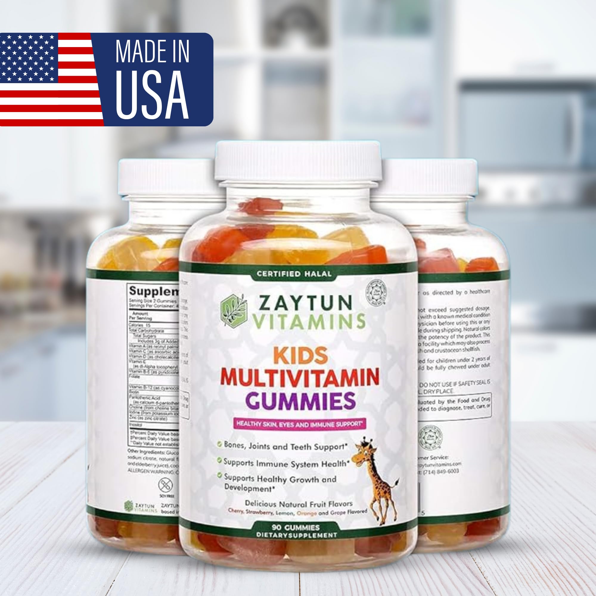 Zaytun Vitamins botella abierta mostrando las 90 gomitas