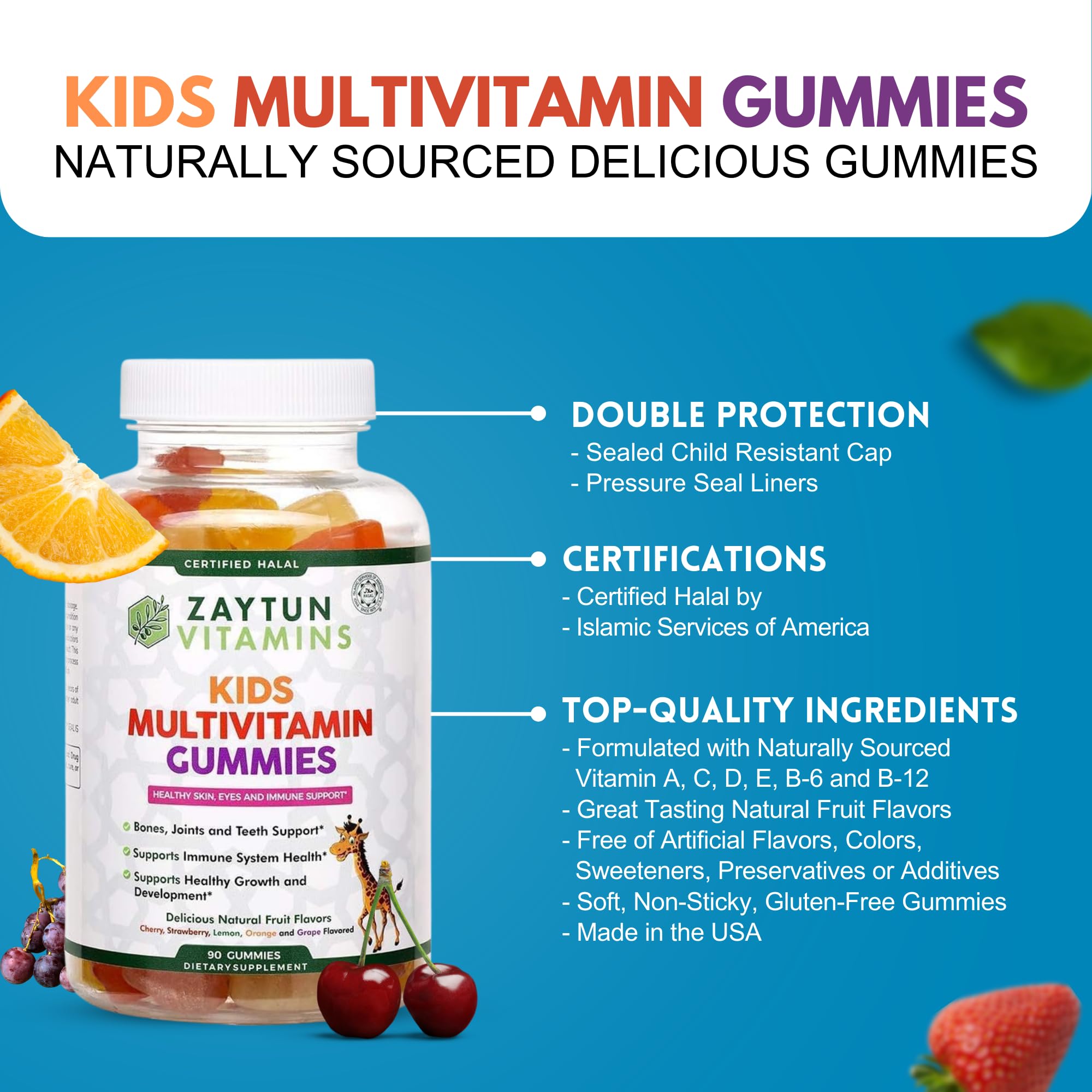 Zaytun Vitamins etiqueta con certificaciones halal y GMP visibles