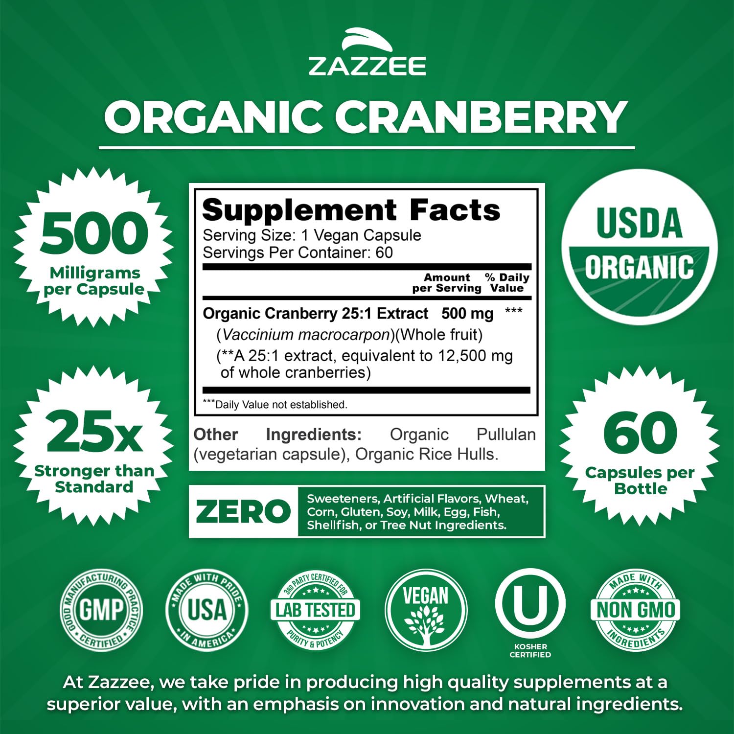Zazzee varias cápsulas alineadas para mostrar tamaño y dosis