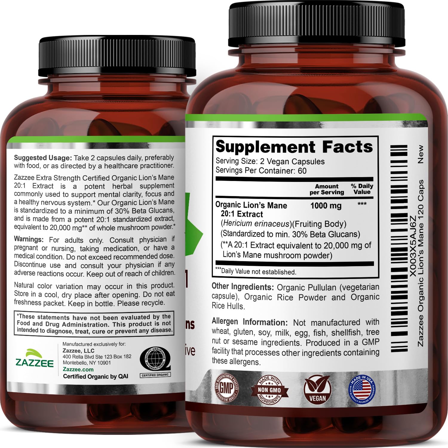Zazzee sello USDA Organic en etiqueta certificando origen limpio