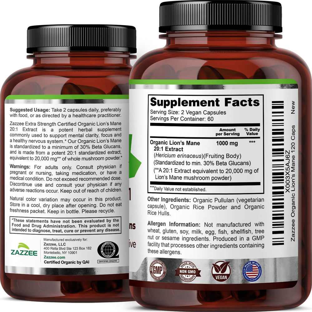 Zazzee sello USDA Organic en etiqueta certificando origen limpio