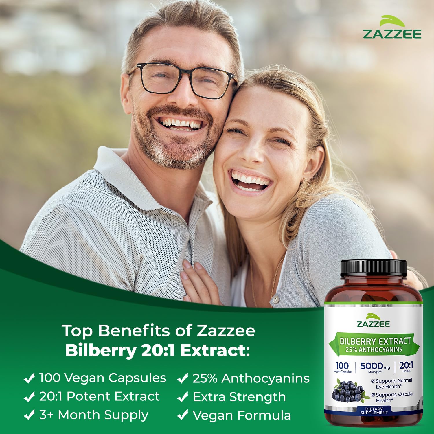 Zazzee etiqueta en primer plano detallando extracto 20:1 y certificaciones