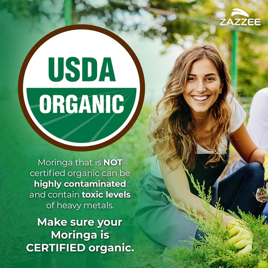 Zazzee etiqueta con sello USDA Organic indicando garantía de cultivo orgánico