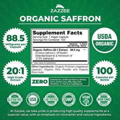 Zazzee etiqueta con sellos USDA y beneficios de certificación visibles