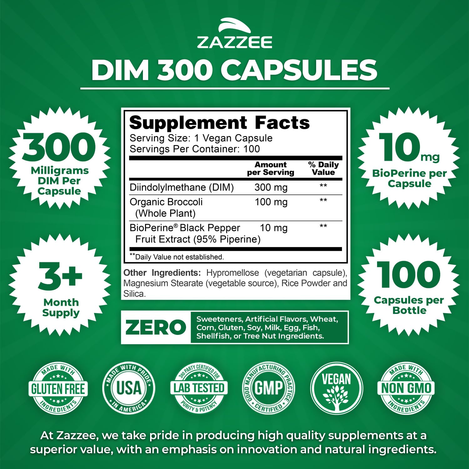 Zazzee etiqueta detalle de composición con ingredientes y dosis para confianza del comprador