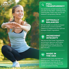 Zazzee etiqueta con lista de ingredientes y estandarización 0,3% hipericina
