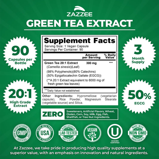 zazzee etiqueta nutricional detalle destacando estandarización de 50% EGCG