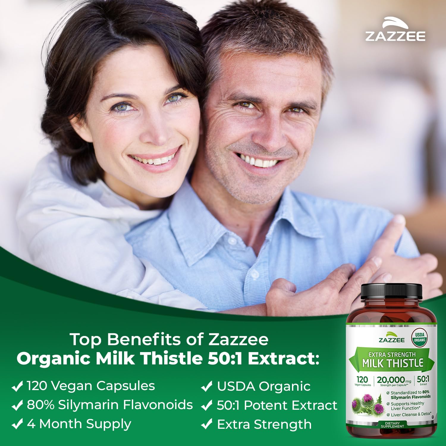 Zazzee etiqueta USDA Organic ampliada que resalta la ventaja de ingredientes certificados
