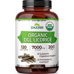 Zazzee frasco frente orgánico mostrando certificaciones y beneficio de confianza