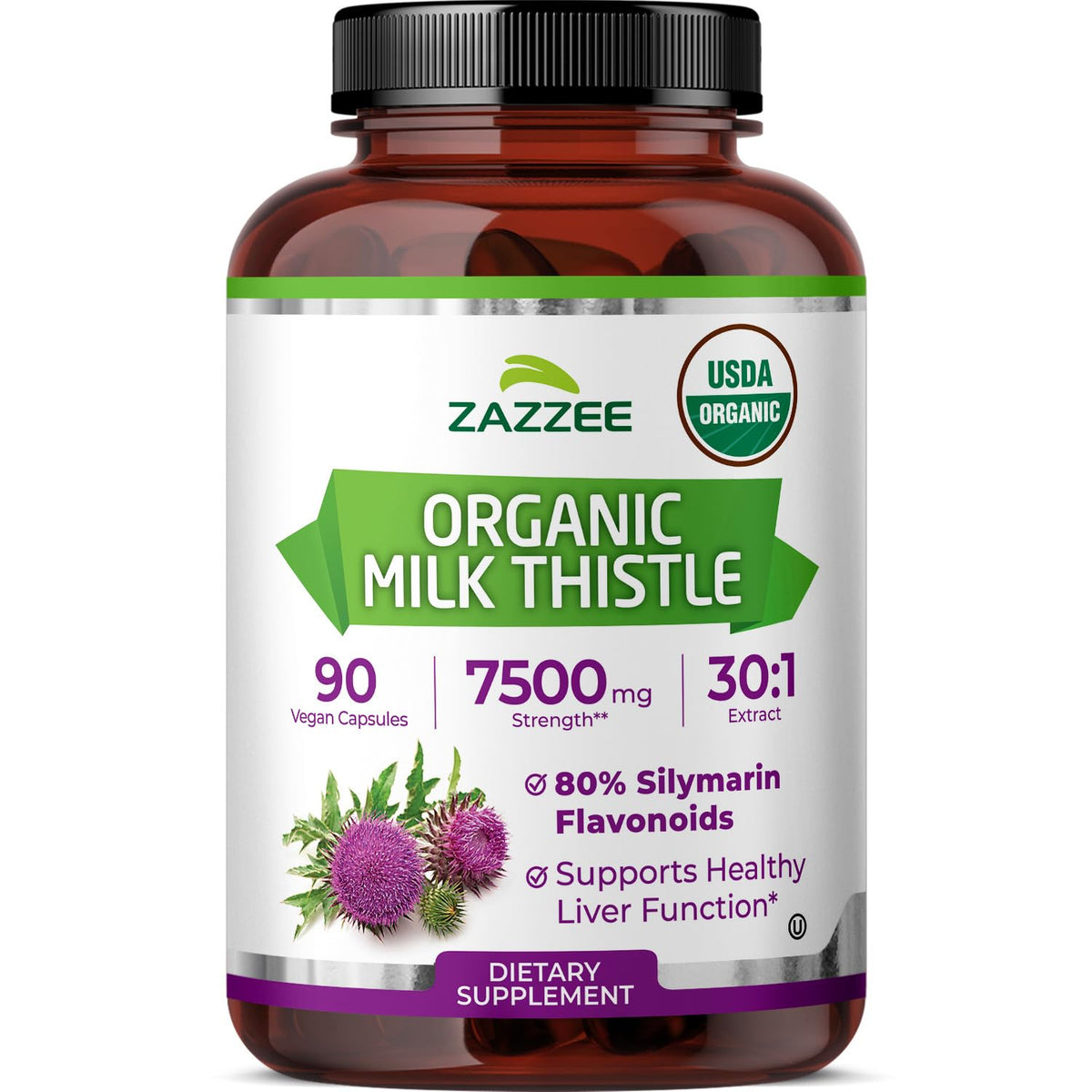 zazzee frasco frontal mostrando etiqueta orgánica y beneficio de pureza