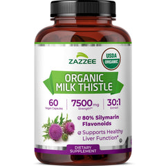 Zazzee frasco frontal mostrando 60 cápsulas y certificación orgánica