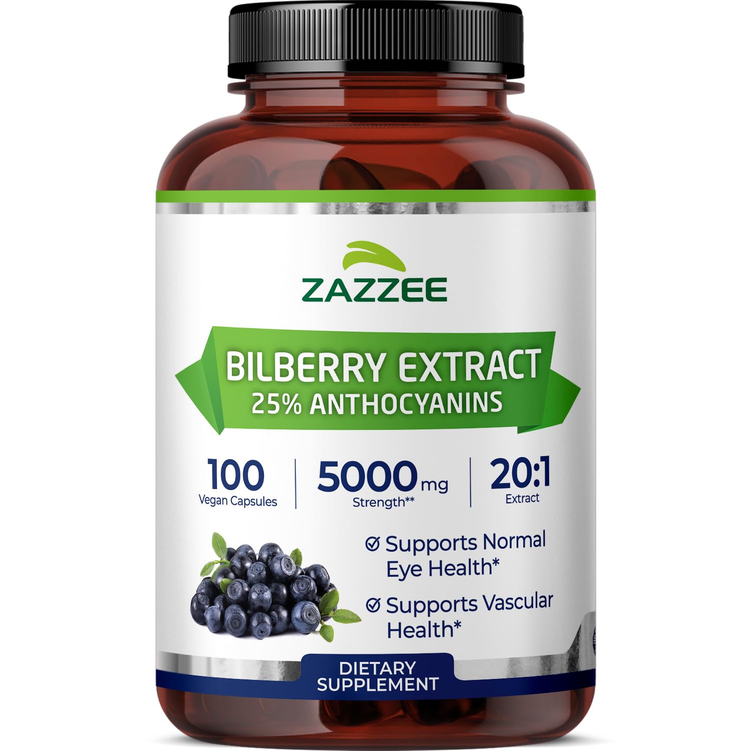 Zazzee envase frontal mostrando etiqueta y concentración 25% antocianinas
