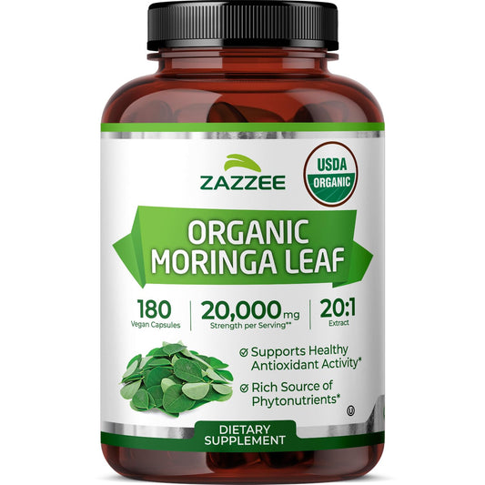 Zazzee envase frontal mostrando 180 cápsulas y beneficio de alta concentración