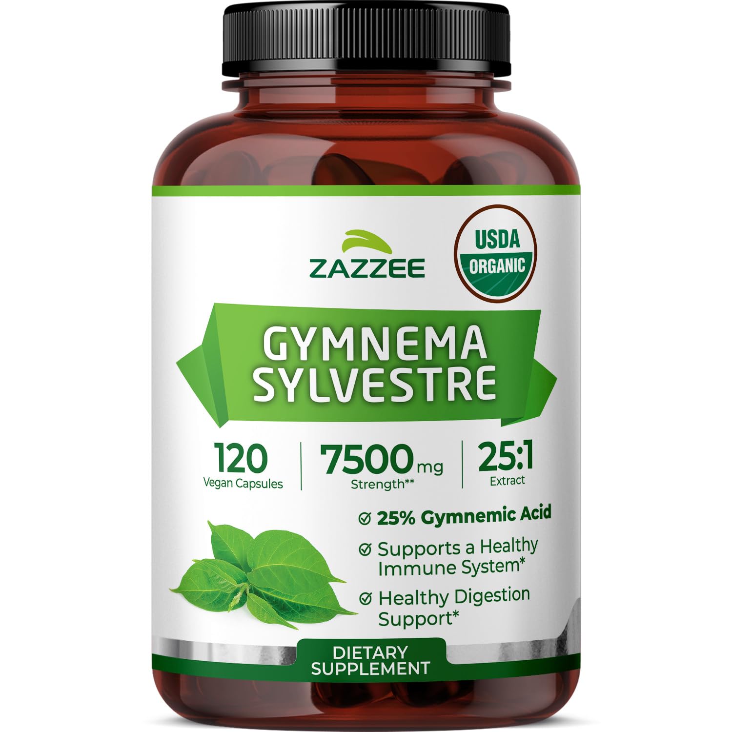 Zazzee envase frontal mostrando 120 cápsulas y certificación USDA Organic, confianza inmediata