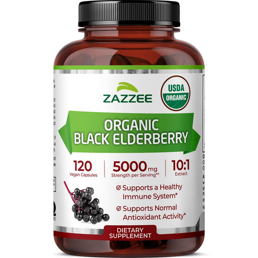 Zazzee frasco frontal mostrando 120 cápsulas y diseño claro para fácil identificación