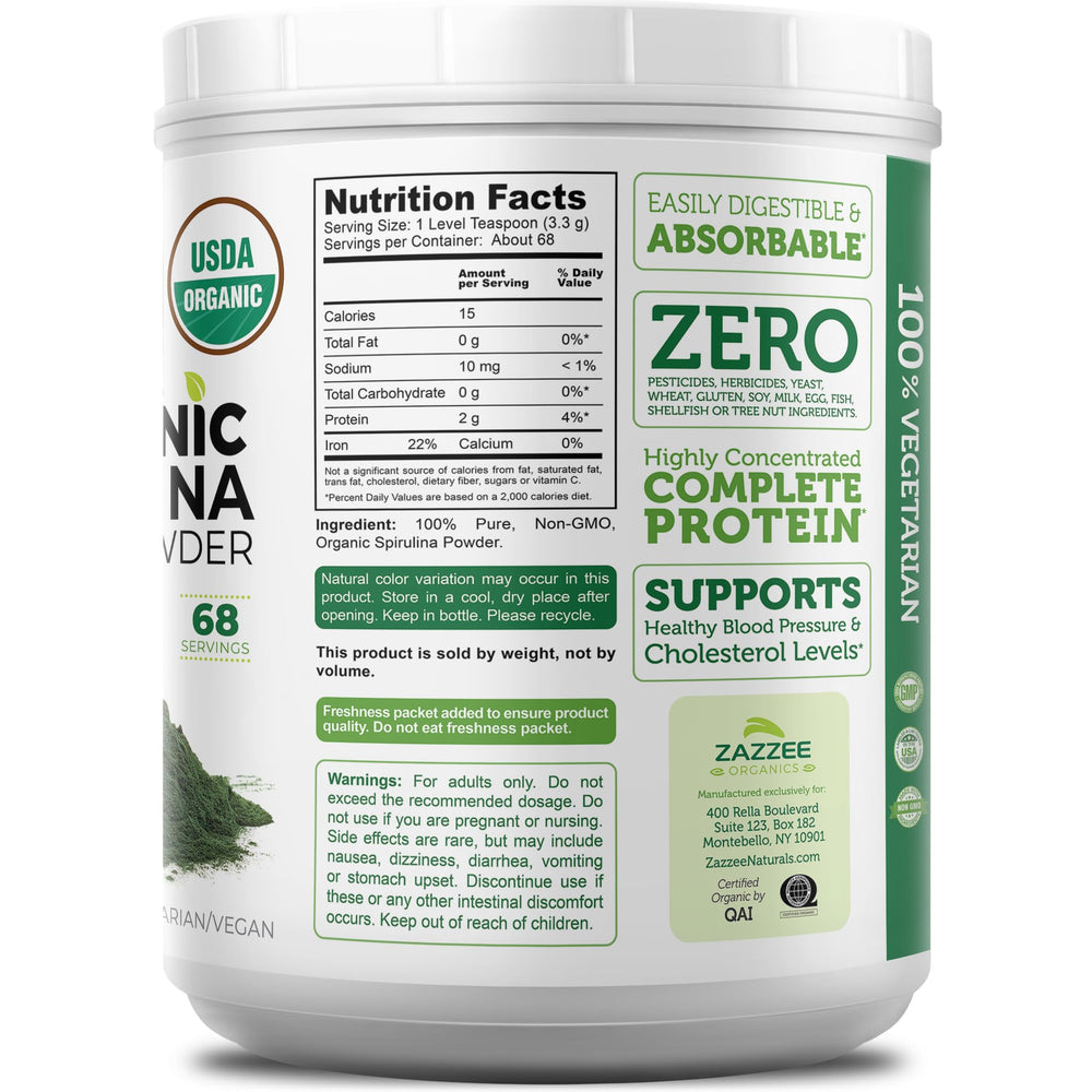 Zazzee spirulina cucharilla sirviendo una porción precisa y sin derrame