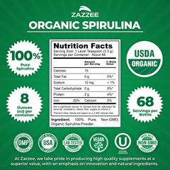 Zazzee spirulina polvo textura fina lista para mezclar y facilitar batidos