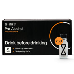 ZBiotics frontal del paquete mostrando 50 botellas y conveniencia