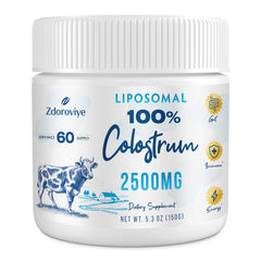 Zdoroviye envase frontal del colostro liposomal mostrando diseño y cantidad