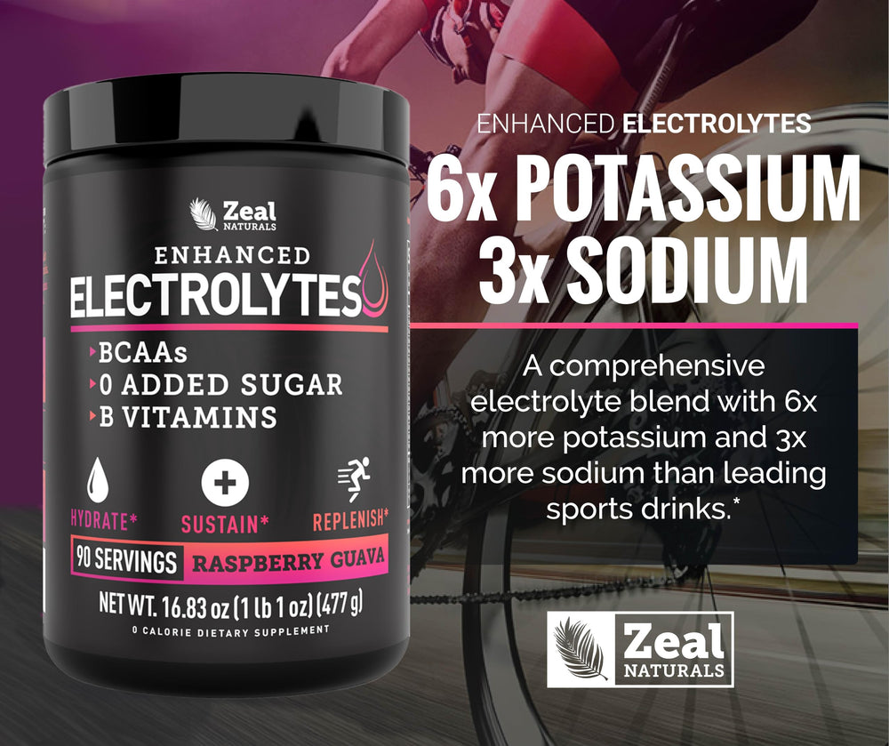 Etiqueta nutricional de Zeal Naturals mostrando electrolitos, BCAA y vitaminas B para confianza